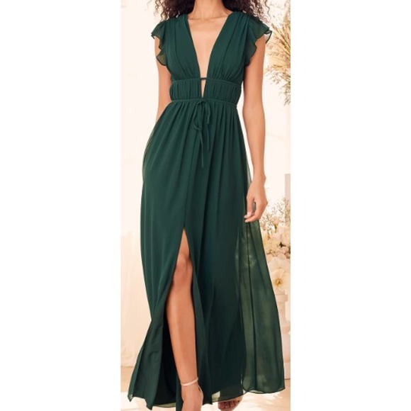 Lulus Dresses & Skirts - LULU'S SZ L I'm All Yours Emerald Green Ruffled Maxi Long Gown Dress NEW B122